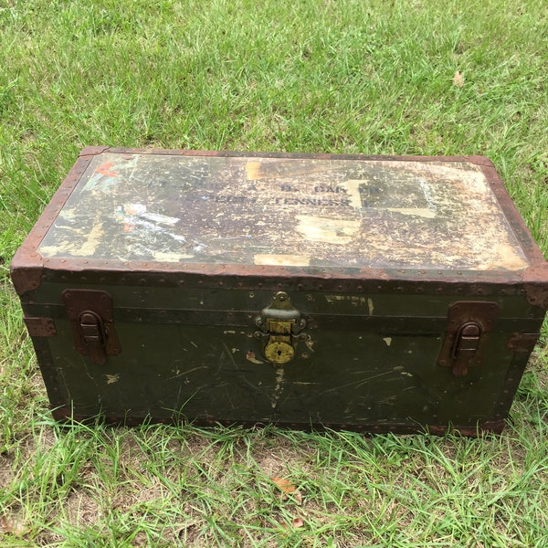 Vintage Trunk, military footlocker, Metal Trunk, Jimmy Carter, metal suitcase, military  trunk, Container, trunk coffee table, storage box,