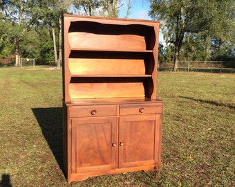 Vintage china hutch, kitchen cabinet, dining room furniture, wood cabinet, wood display cabinet, two piece cabinet, kitchen hutches,