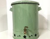 Antique enamel water dispenser,Vintage enamelware,French enamel dispenser, French farm kitchen,Brass spout, green enamel pot,farmhouse decor