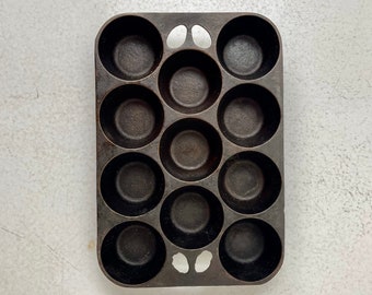 Cast Iron Muffin Pan, antique iron cookware, iron cupcake pan, vintage cast iron,