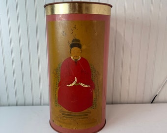 Asian umbrella stand, Asian interior design, home decor, Metal umbrella stand, red and brass, oriental decor