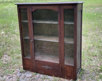 Vintage Book Shelf, glass front bookcase, furniture, glass door book shelf, curio cabinet, wood shelves, vintage furniture, farmhouse style,