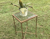 Metal Plant Stand, metal side table, beveled glass top, contemporary furniture,French Country, lattes style table, Farm House Decor, garden,