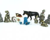 Miniature collection ,thimble ,toy,toy dog,vintage ,pewter animals,pewter bear,mouse,duck,enamel coffee pot,owl.