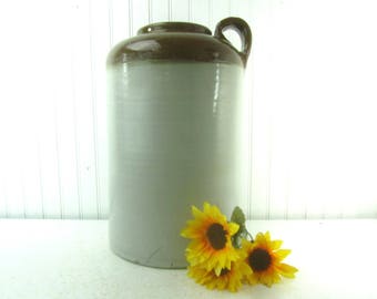 Vintage Crock, Farmhouse Decor, Rustic Country, 7.5 LT Crock, 1970, Canister, Container, Brown & White Crock