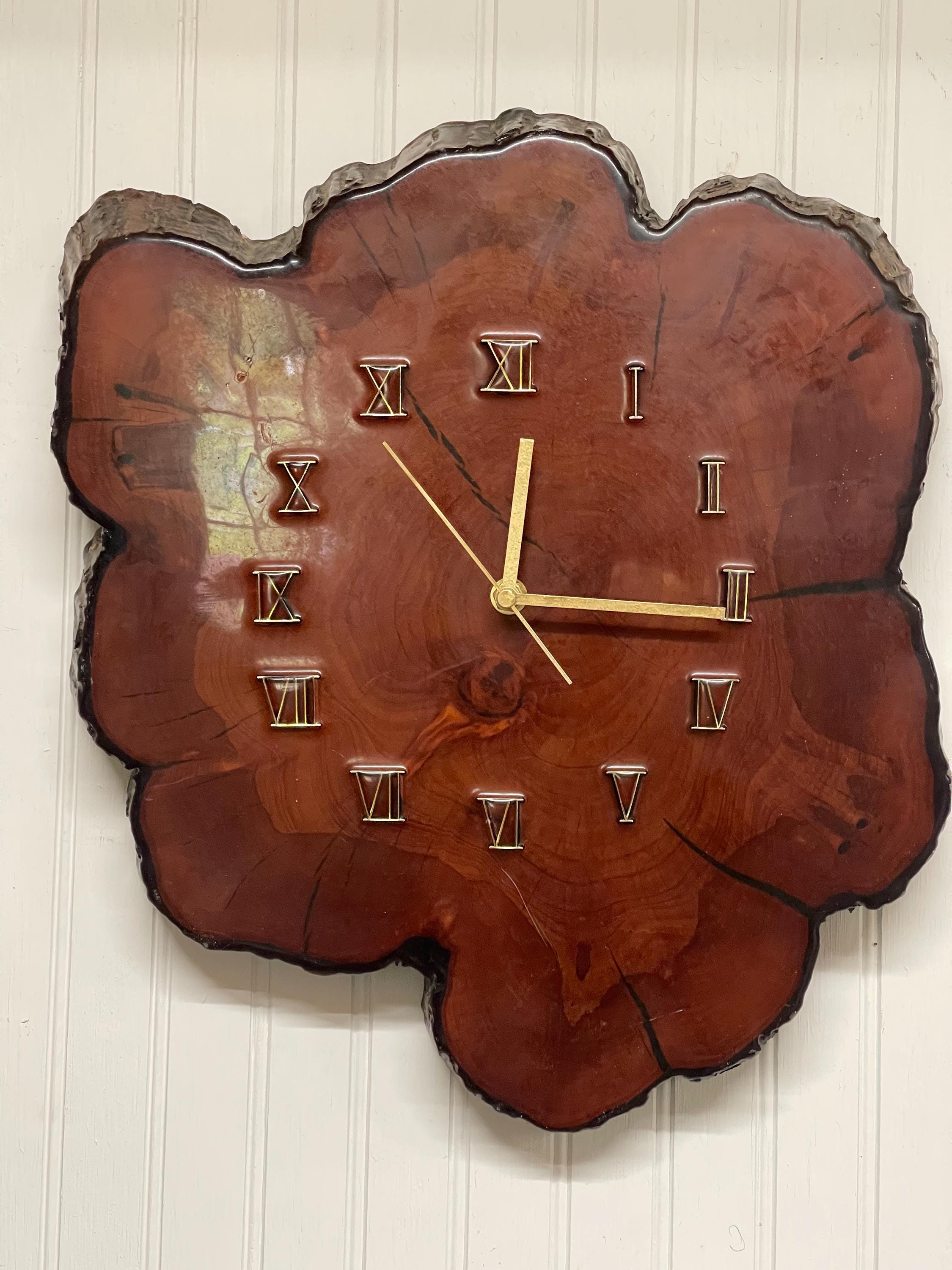 Vintage Cypress Clock, Live Edge Clock, Battery Powered Clock, Mid