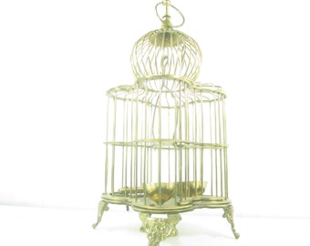 Vintage Brass Birdcage, Unique Style, shabby chic decor, bird cage, metal birdcage, wedding decor, cottage decor, wire birdcage,