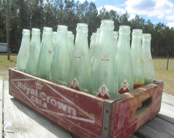 RC Cola, Coke crate, soda bottle, antique bottle, wood crate, bottle, beverage crate, vintage advertising, farmhouse decor, country store