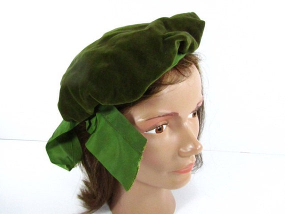 Vintage Berret, green Hat, OOAK hat, Vintage Hat,… - image 1