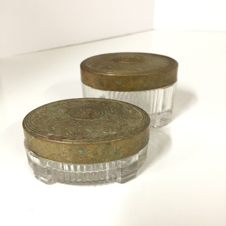 Vintage Powder Jar Powder Tin Set Art Deco Powder Jar Etsy
