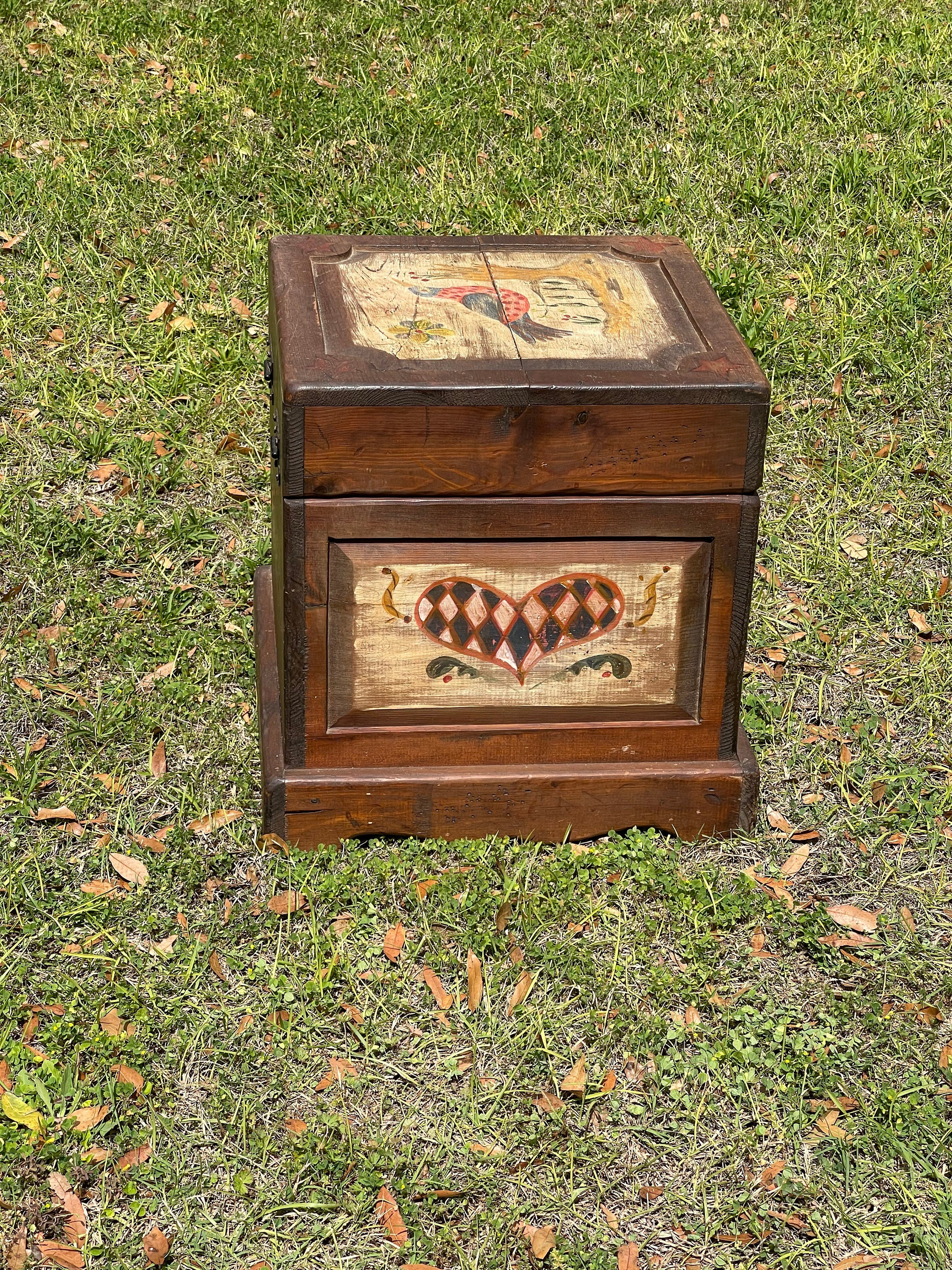Vintage Wood Toy Box, Storage Box, Folk Art Box,handmade Box