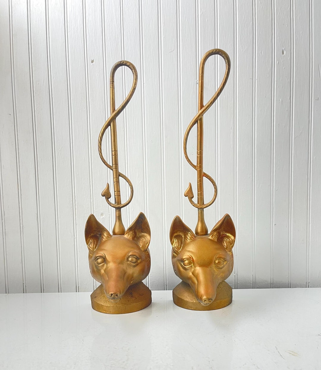 Antique English Fox Doorstops, Farmhouse Decor, Metal Dogs
