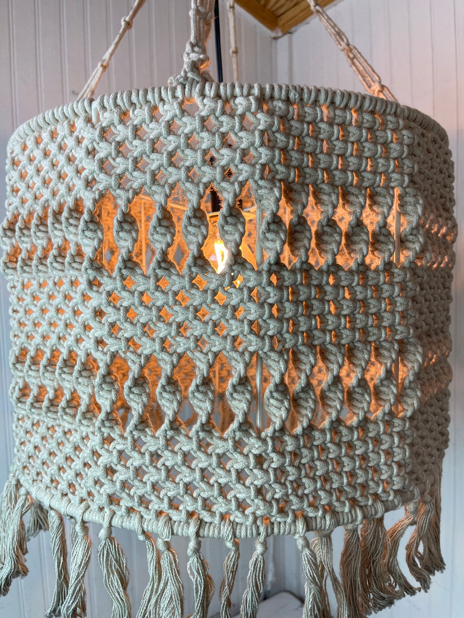 Vintage Macramé Lamp Swag Light Hanging Light Boho Light Etsy