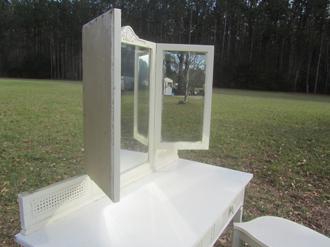 Shabby Chic Vanity Dresser Mirror and Stool Wood Desk and Etsy
