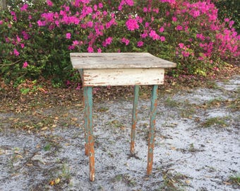Vintage wood side table, primitive wood furniture, rustic, solid wood table, OOAK hand made table, antique table,