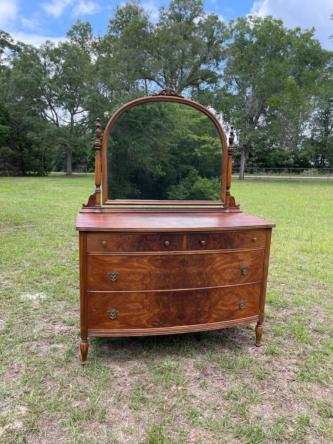 Antique Wood Dresser, Mirror, Chest of Drawers, Bedroom Furniture