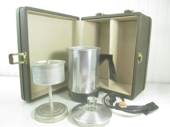 TRAVEL Coffee Pot, Travel Set, Trans World Corporation, Made in California,  Mid Century, Retro, Portable Electric Coffee Pot in Travel Case 