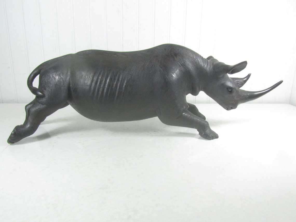 Wood Rhinoceros Large Rhino Figurine Iron Wood Ebony Home Etsy