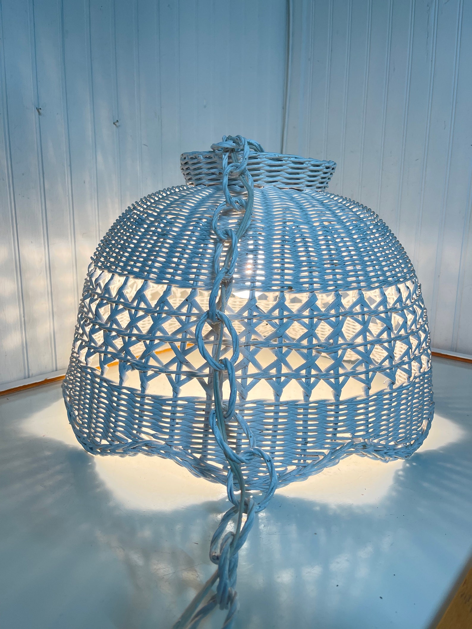 Vintage Wicker Lamp Swag Light Hanging Light Basket Light Etsy