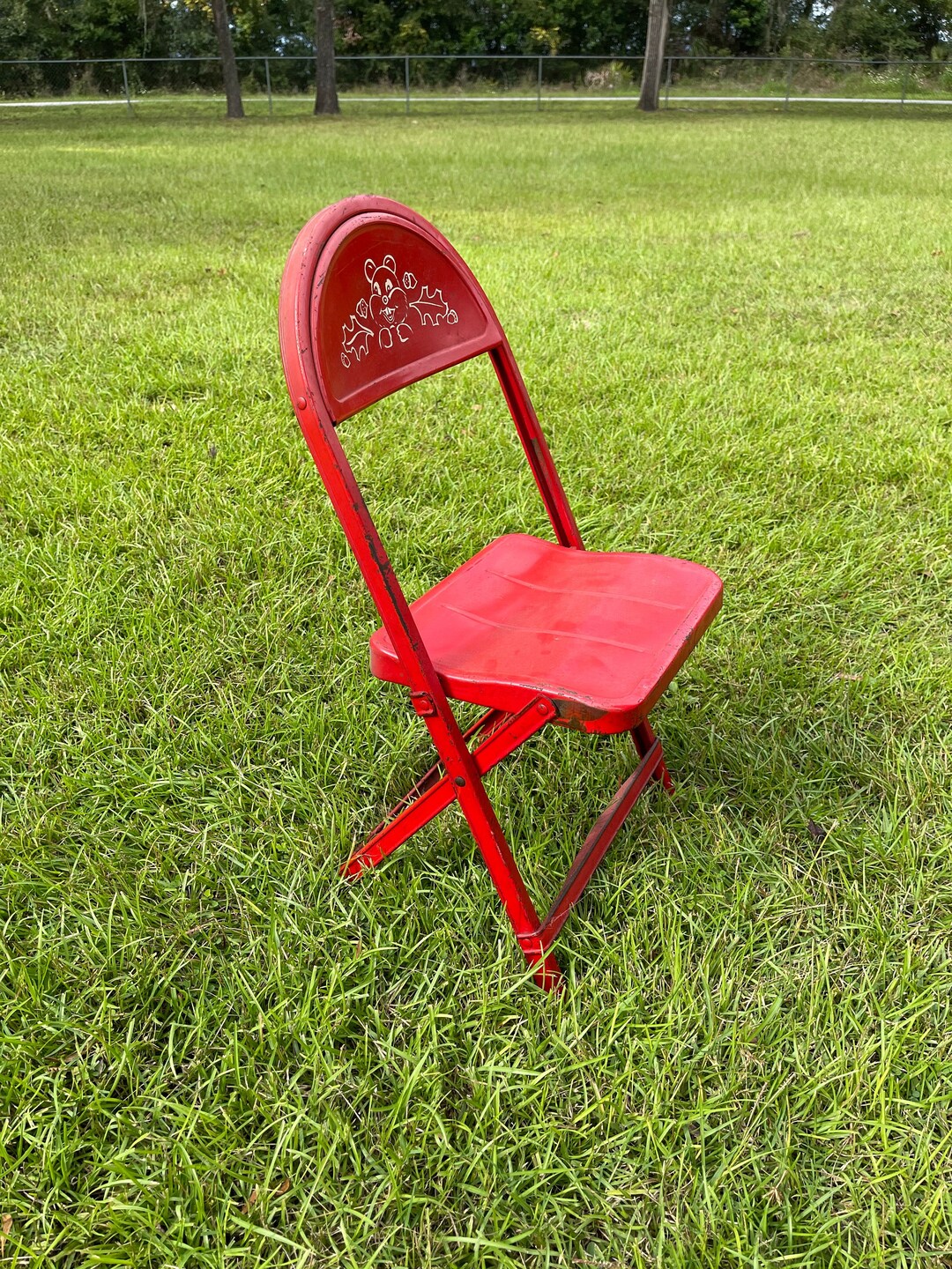 Vintage Folding Chair, Retro Red Chair, Childs Furniture, Small Chair