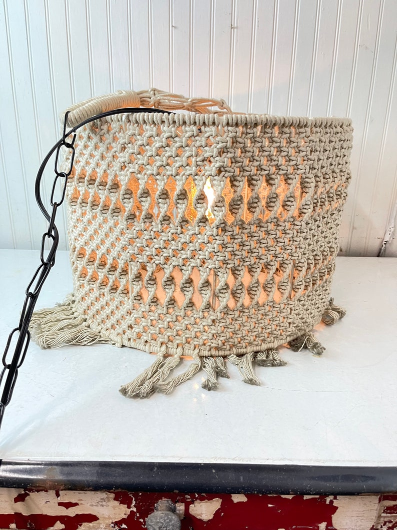 Vintage Macramé Lamp Swag Light Hanging Light Boho Light Etsy