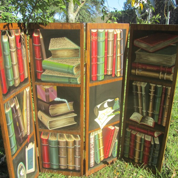 Wood screen, room divider, Vintage Fireplace Screen, office decor, books, library,Shabby Chic Décor,Victorian, home decor,folding,