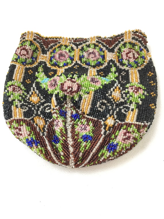 victorian mourning purse, beaded purse, glass see… - image 4