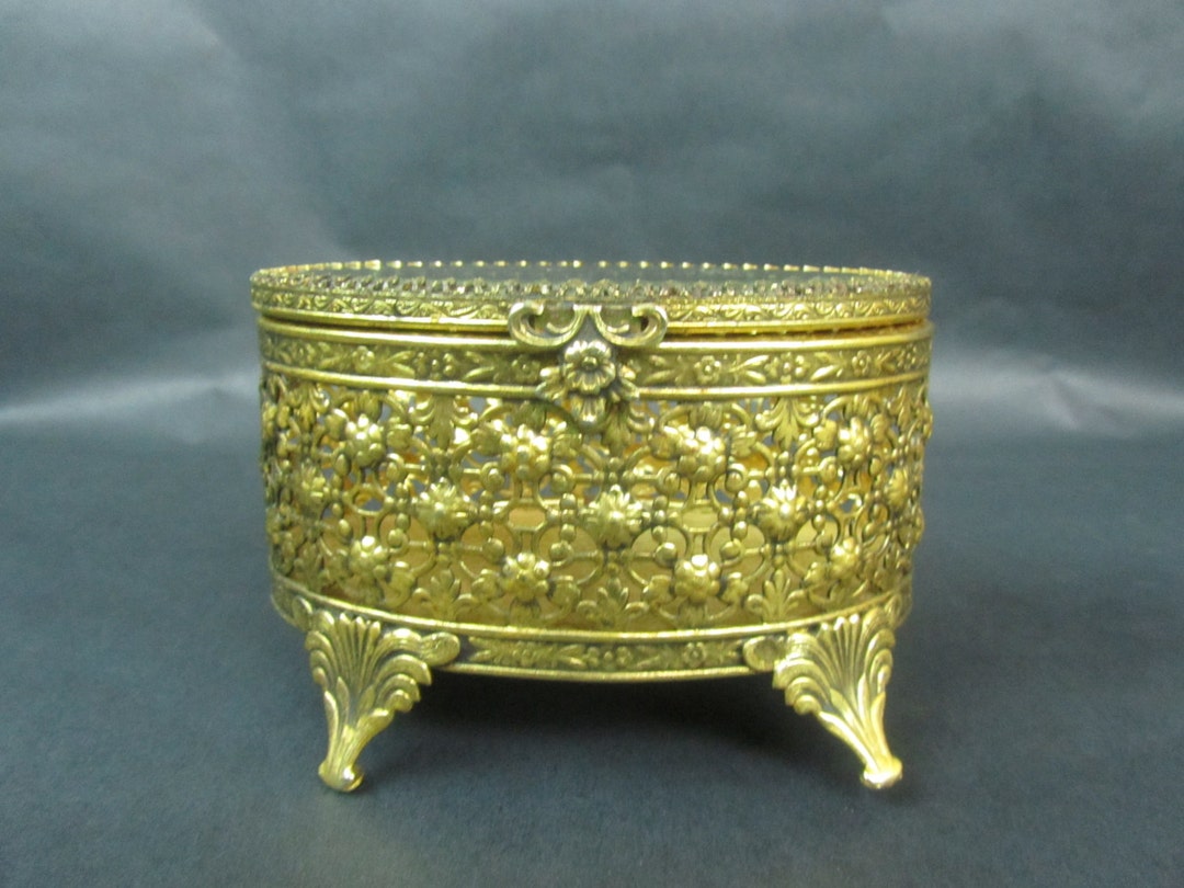 Vintage Brass Jewelry Box, Casket Box, Jewelry Box, Trinket Box, Ornate