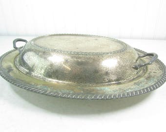 Plato de plata vintage que sirve tazón con tapa, plato de servicio, decoración elegante en mal estado, plato de plata con tapa, decoración de bodas