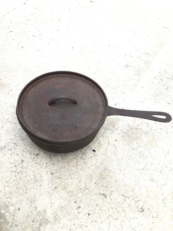 Footed Skillet, Number 8, 10 Inch Cast Iron Pan, Footed Pan With Lid,  Antique Iron Pan, Vintage Cast Iron, Antique Footed Cast Iron Pot 