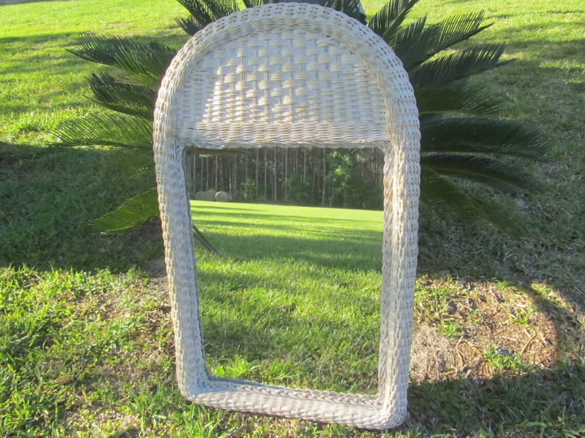 Wicker Mirror Vintage Large Mirror Shabby Chic Decor Etsy