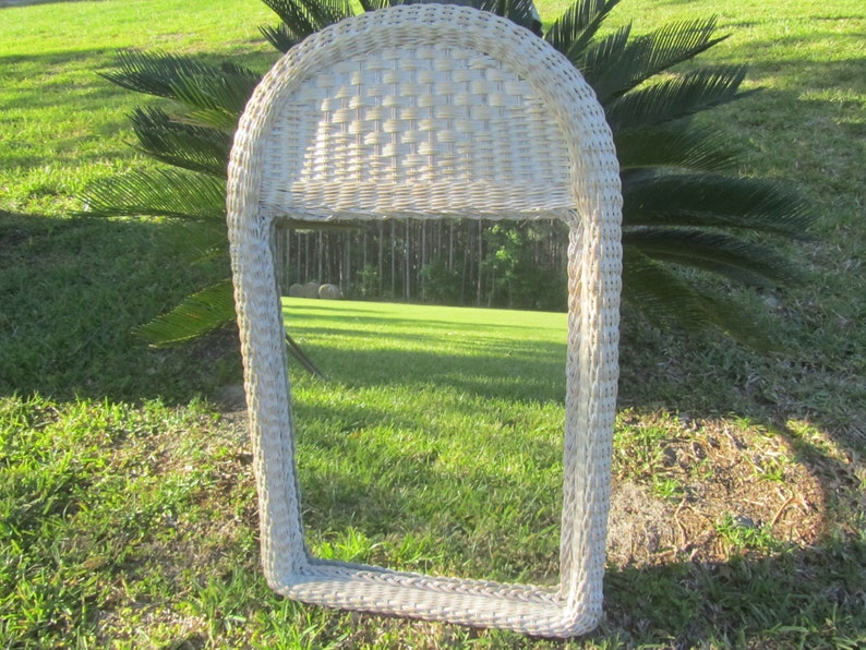 Wicker Mirror Vintage Large Mirror Shabby Chic Decor Etsy