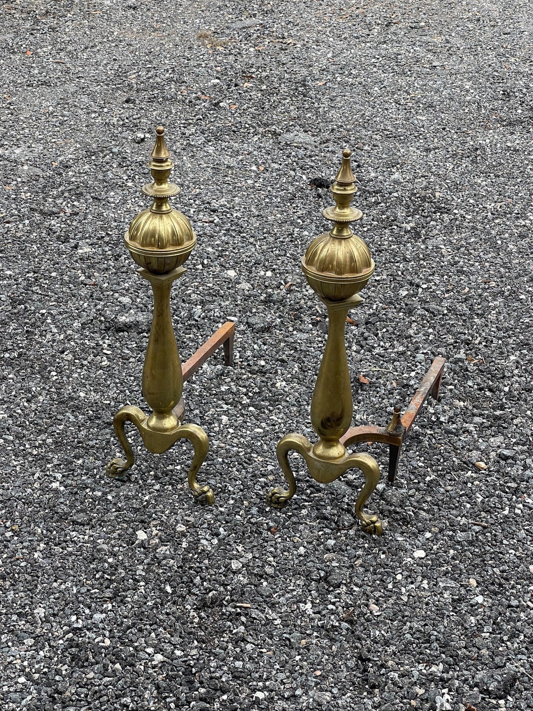 Brass Andirons Fireplace Tools Log Holder Traditional Etsy