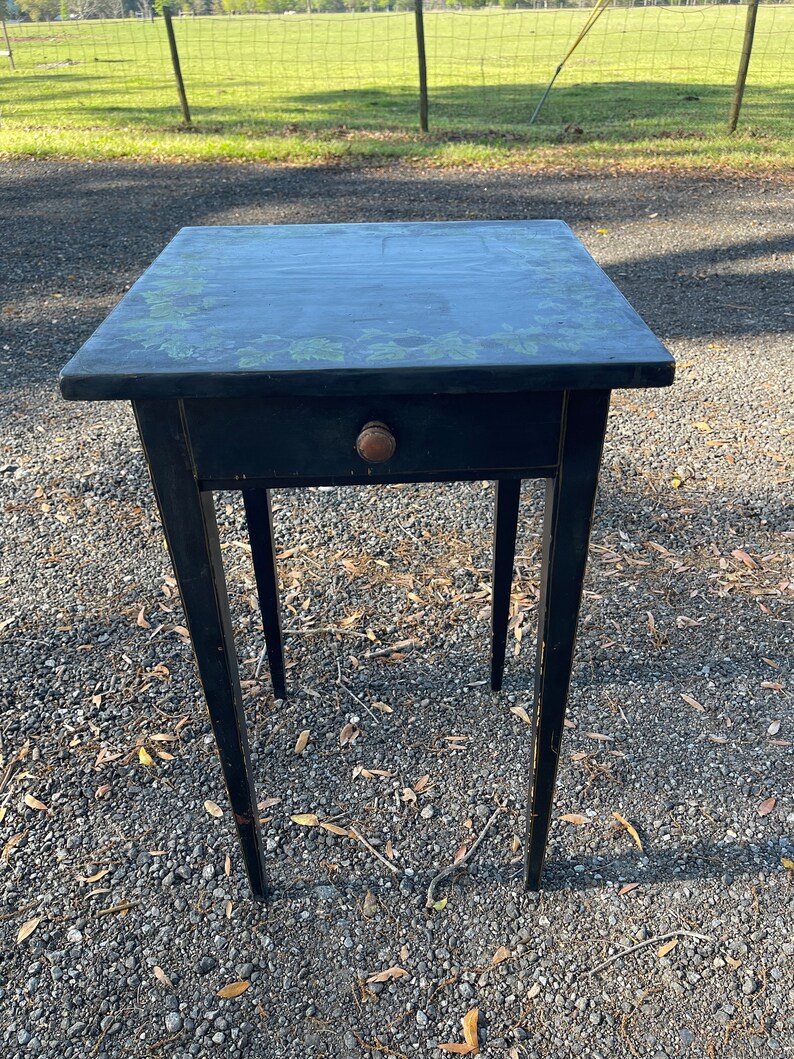 Hitchcock Side table, tole table, antique table, black accent table, nightstand, vintage end table, furniture, shabby chic decor, image 5