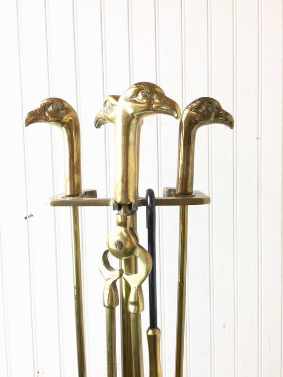 Vintage Fireplace Tools Brass Fireplace Utensils Poker Etsy