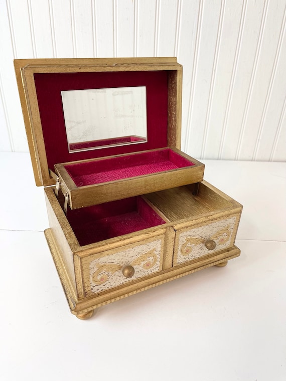 Florentine Jewelry Box, Music Box, Vintage Gold Wood Box,ornate