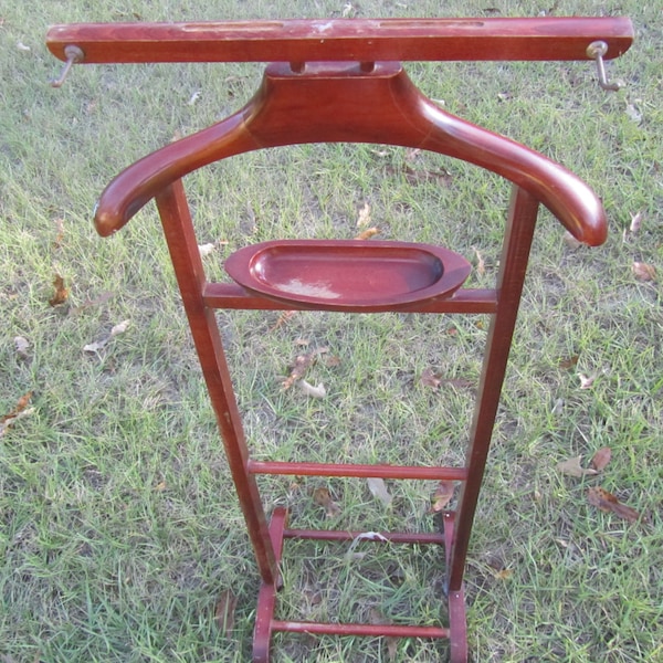 Vintage Valet Stand, Butler stand,change holder,clothes hanger, Suit Stand, french country,farmhouse,mid century, dark wood, shop display,