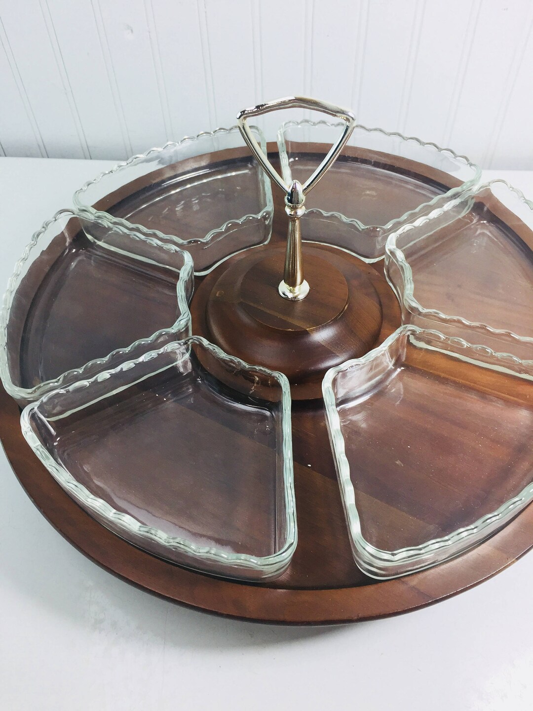 Vintage Lazy Susan, Platter, Vegetable Tray, Wedding Wood Tray, MCM