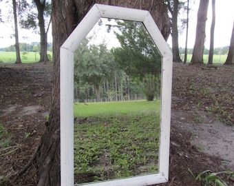 Shabby chic mirror, large mirror, wood mirror, white mirror, mirror, shabby chic decor, wedding, beveled mirror,