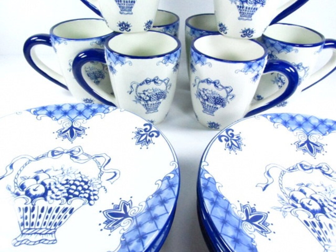 Vintage Plates, Blue and White Dishes, Dinnerware, Lunch Set, Place ...