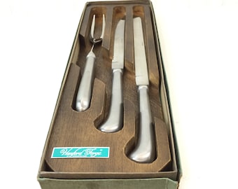 Vintage carving set, silverware, serving set, stainless blade, Hanford forged, dinnerware, knife, fork, wedding, holiday dinner,