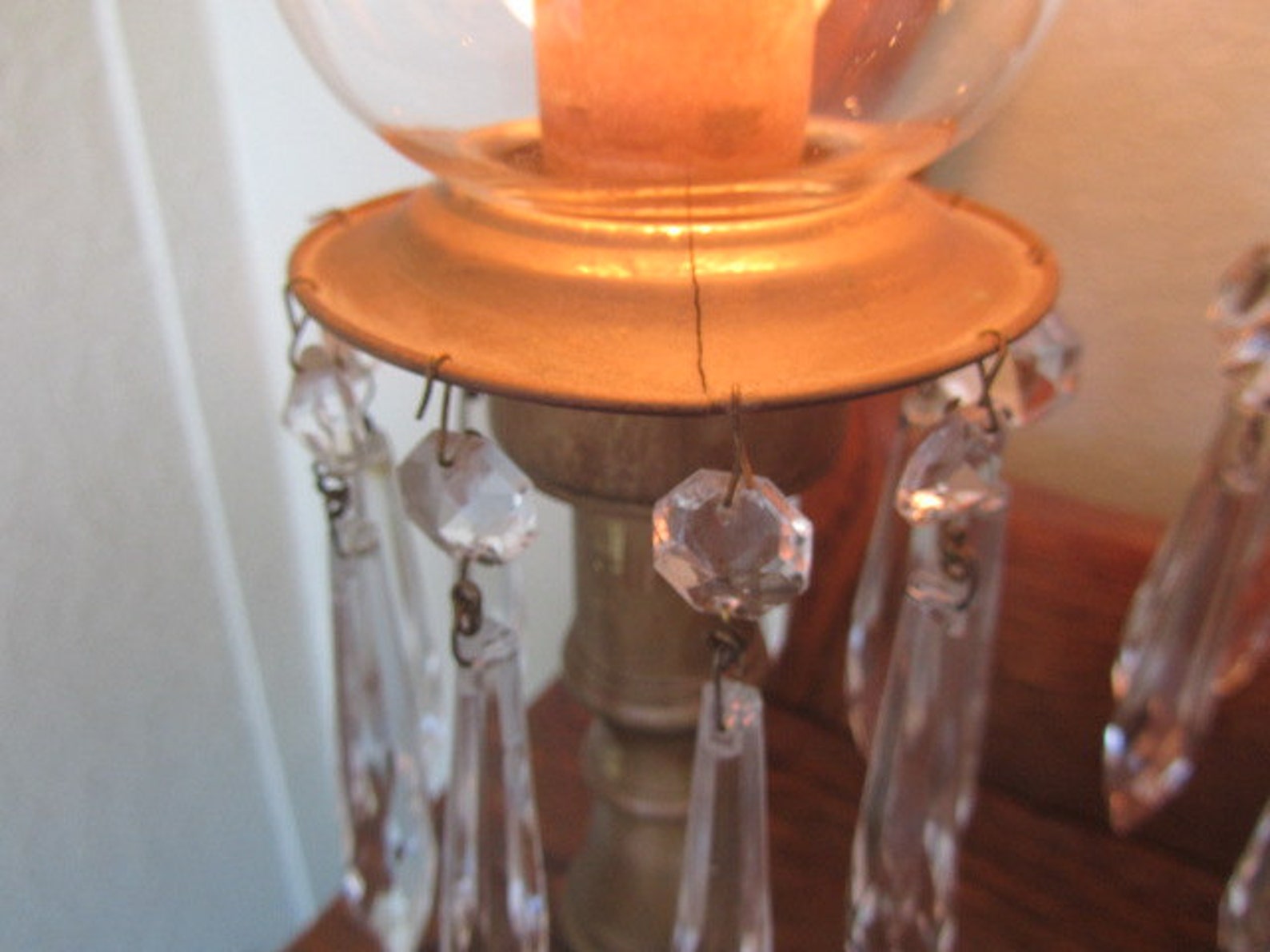 Vintage Lamp With Hanging Crystals Glass Globes Crystal Drop Etsy