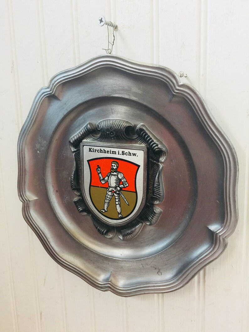 Pewter Plate Vintage Plate Family Crest European Decor Pub Etsy