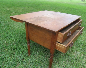 Antique Drop Leaf Table, kitchen table, Wood Furniture, baking table, Farmhouse Decor, wood drawer pulls, kitchen island, buffet