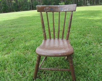 Vintage Chair, Wood chair, Furniture, Antique Wood Chair, Childs Chair, Rustic Chair, Brown chair,