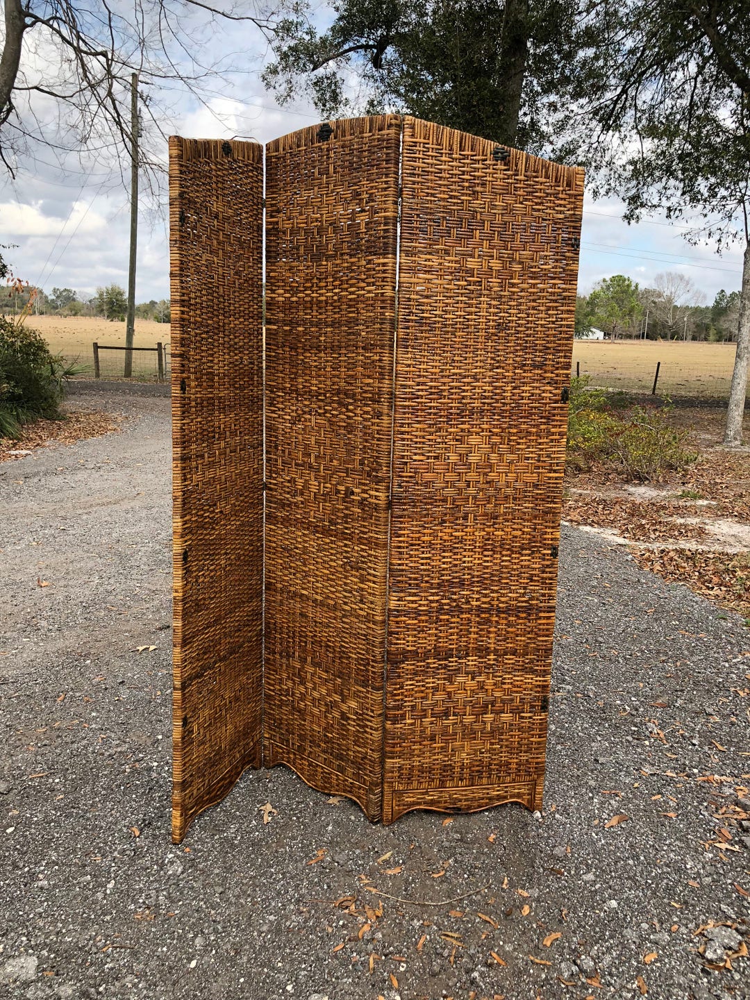 Vintage Room Divider, Dressing Screen, Wicker Screen, Boho Decor, Wood