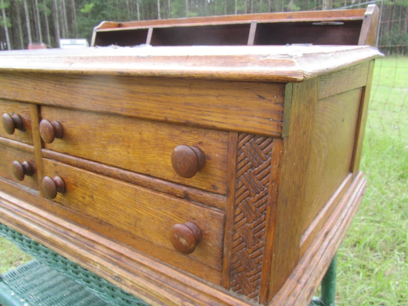 Antique Spool Table Top Desk Oak Cotton Etsy