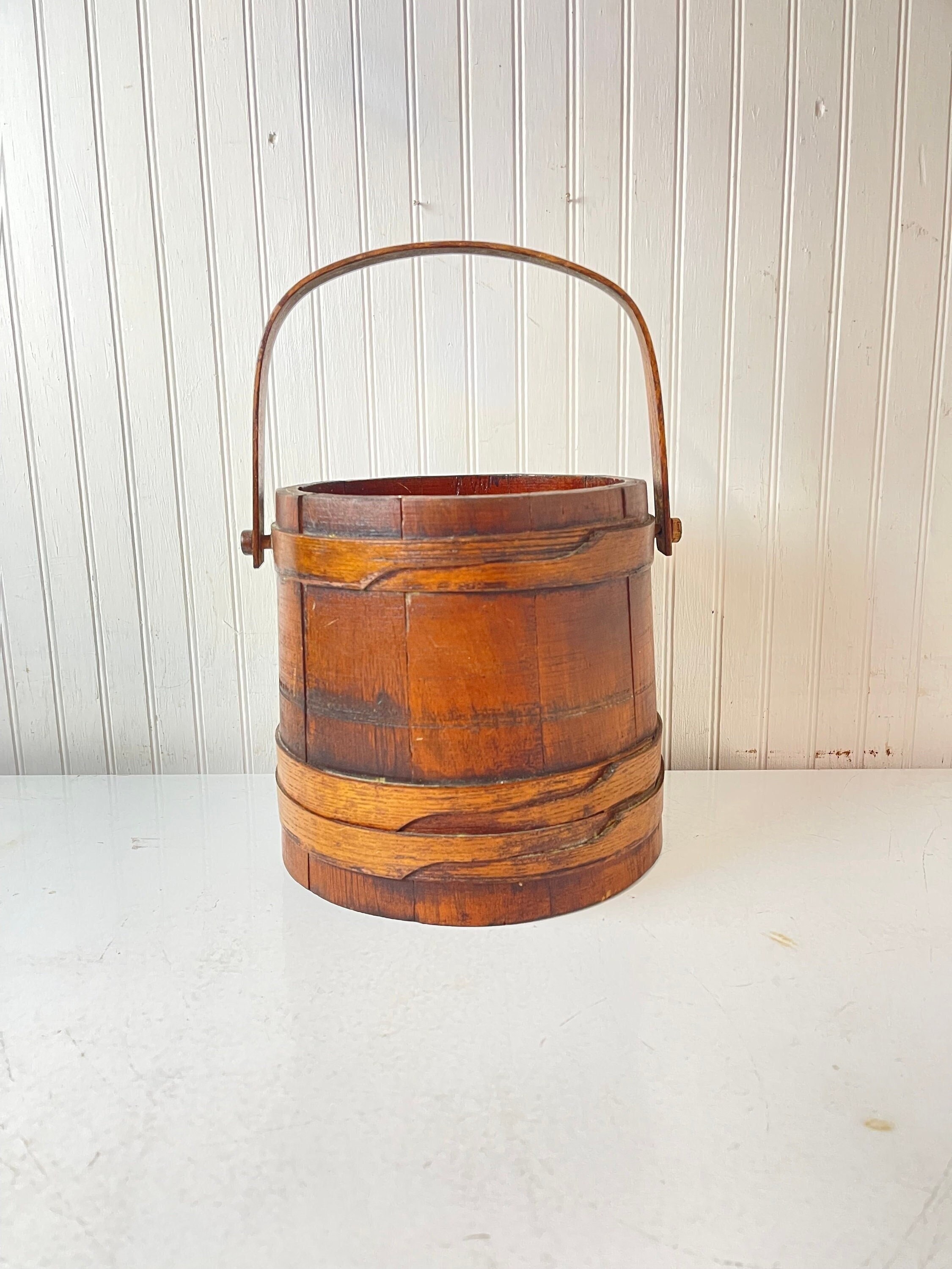 Vintage PUTNEY Basketville Vermont Firkin Bentwood Lattice Wood Gold Trim  Ice Bucket With Handle & Bronze Liner. Country, Shabby Chic Decor 