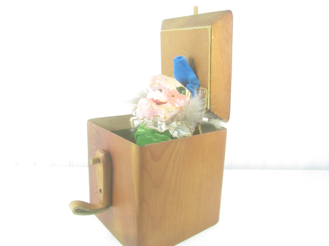 JACK IN THE Box, Handmade, Clown Jester, Wood Box, Folk Art, Paper