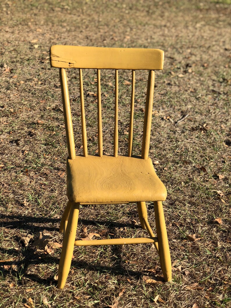 Vintage Chair Wood Furniture Antique Farmhouse Decor Yellow Rustic Side Dining Desk